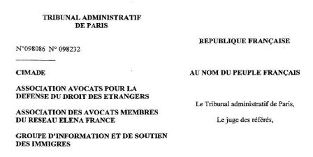 Tribunal administratif arret Cimade "au nom du peuple français"