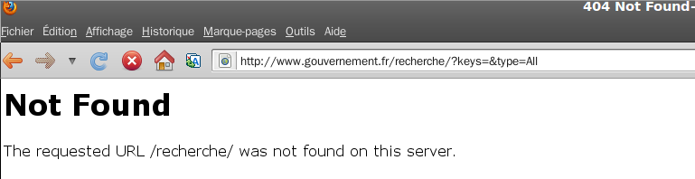Erreur 404 gouvernement.fr