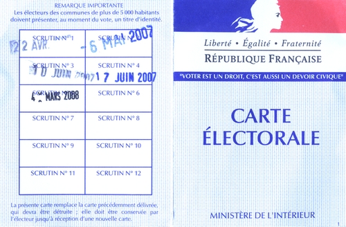Carte d'électeur tamponnée du 9 mars 2008